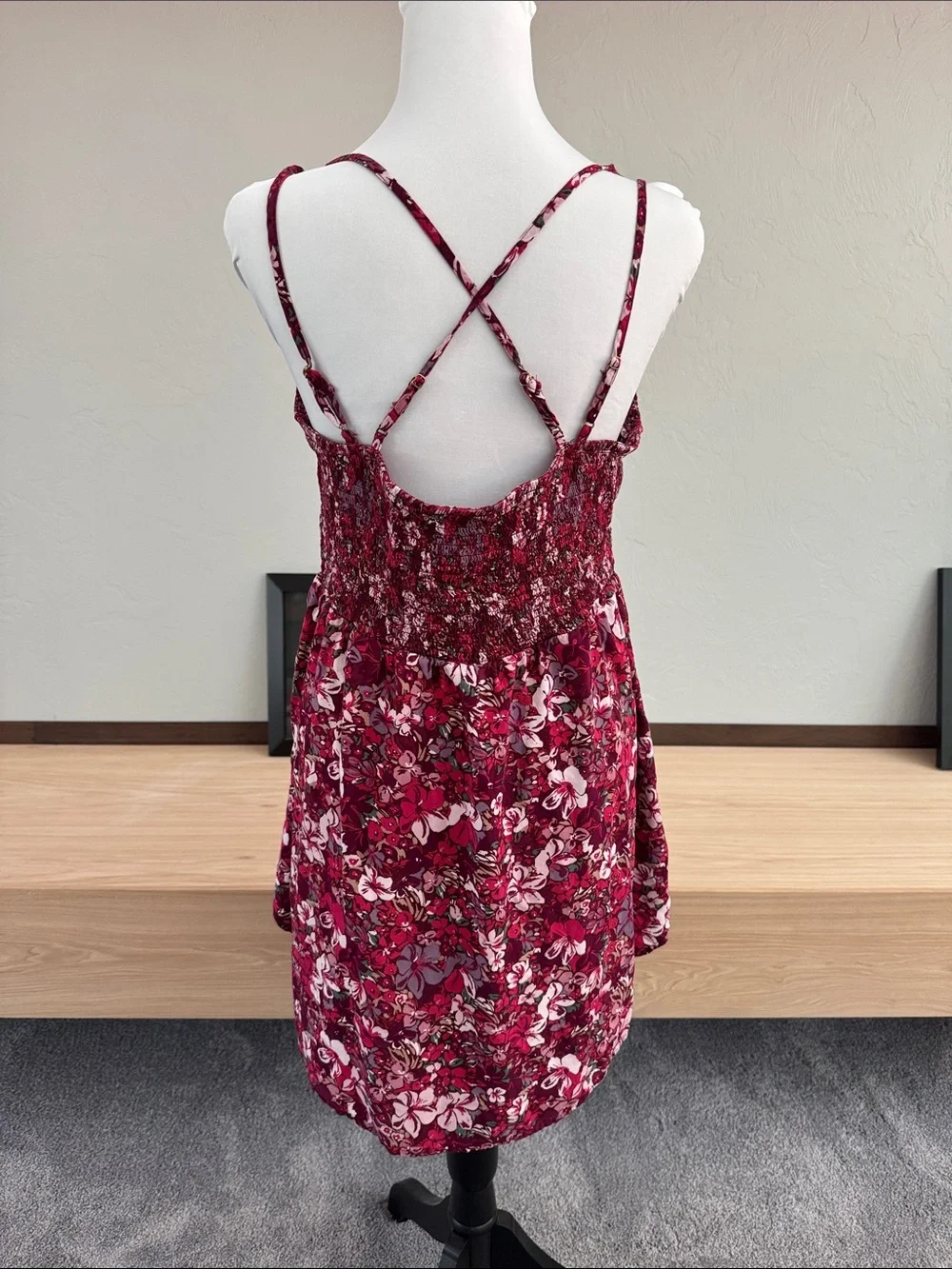 Maurices Floral Smocked Camisole in Burgundy and Pink - NWOT - Picture 3 of 8